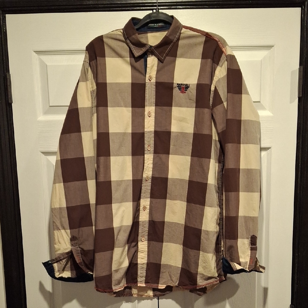 Marshall Tan and Brown Checkered Button-Down Shirt